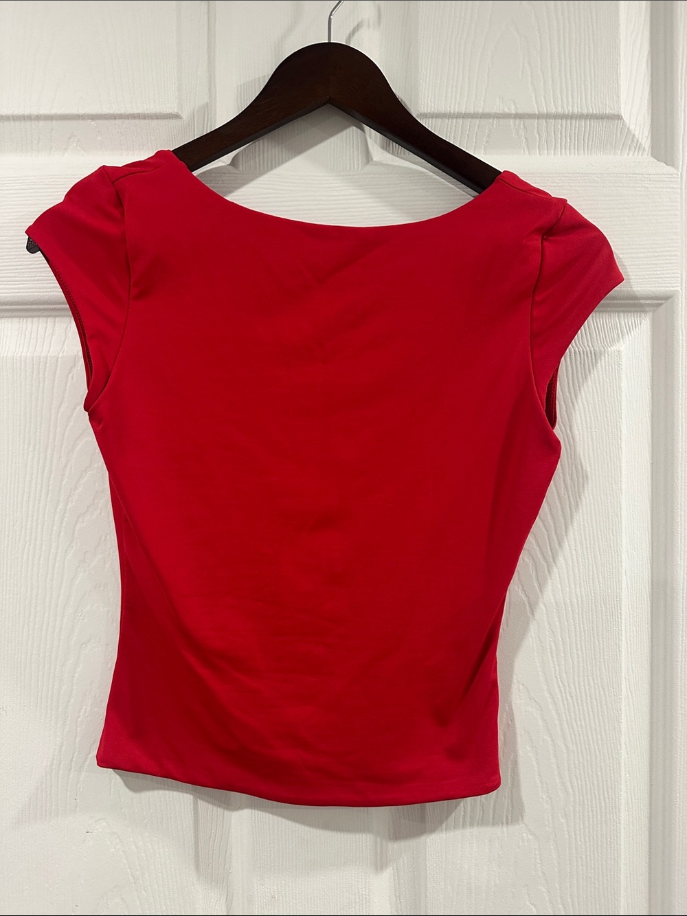 Red Cap Sleeve Crop Top with Boat Neck and Low Back